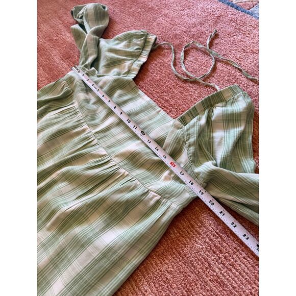 SO Goods For Life Green Plaid Long Sleeve Tiered Mini Dress Cottagecore - Picture 6 of 8